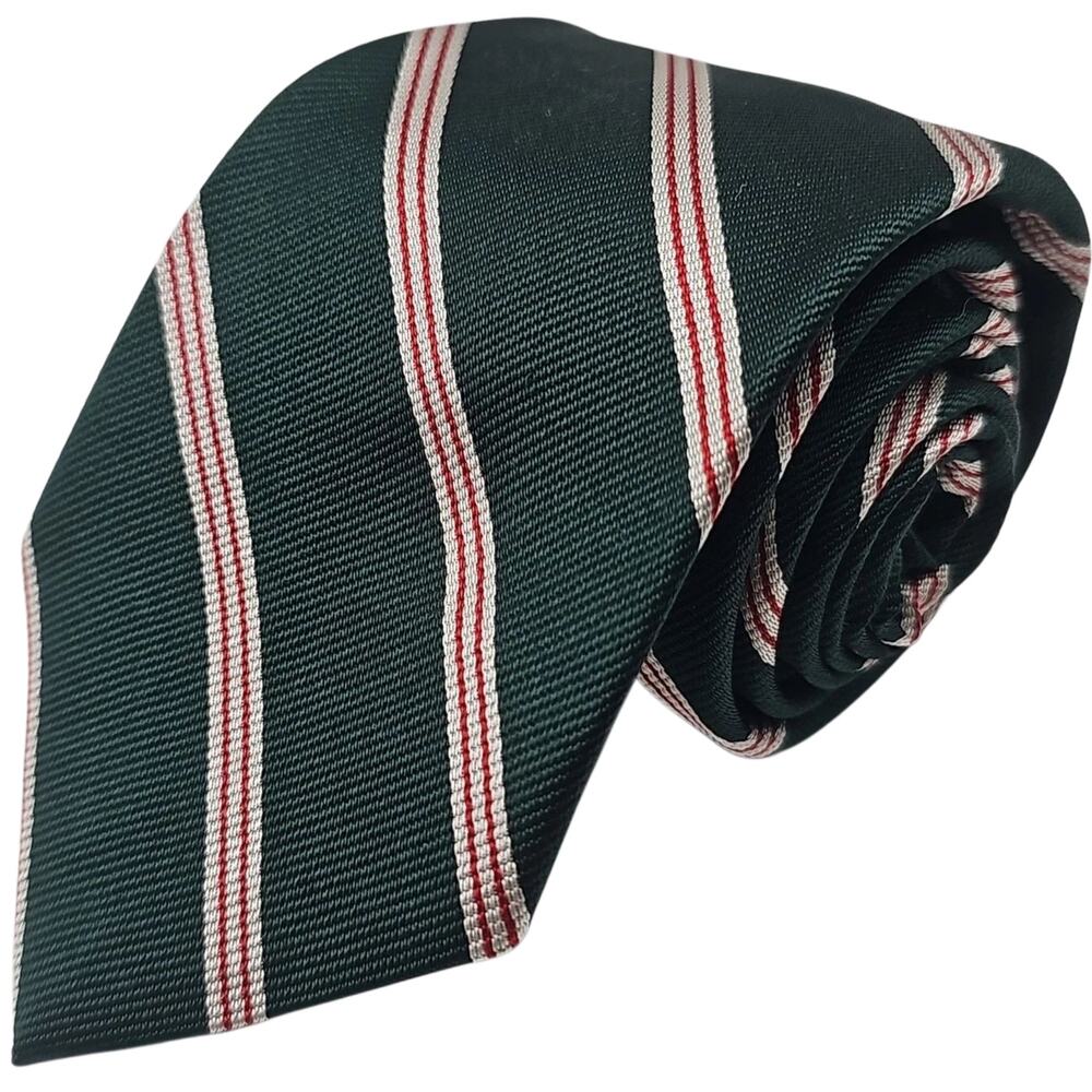 Hathaway Mens Tie Green Red Repp Regiment Stripe Silk Made in USA Vintage 54"